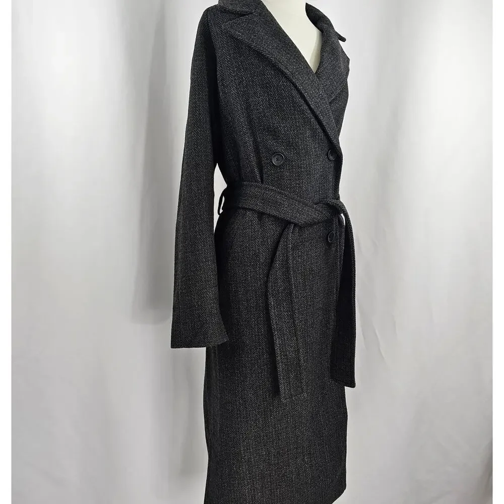 The Drop Jessy Grey Herringbone Double Breasted Long Overcoat Women's Size L NWT - Picture 7 of 16